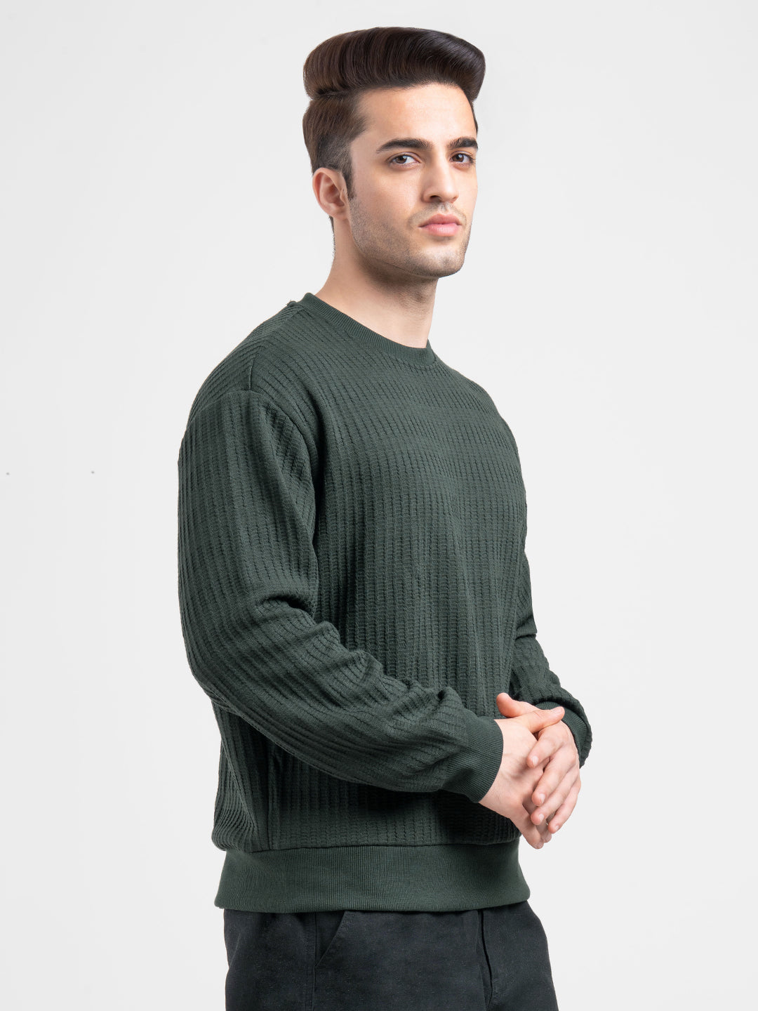 Green Winter Sweatshirt for Men | Textured Winter Streetwear