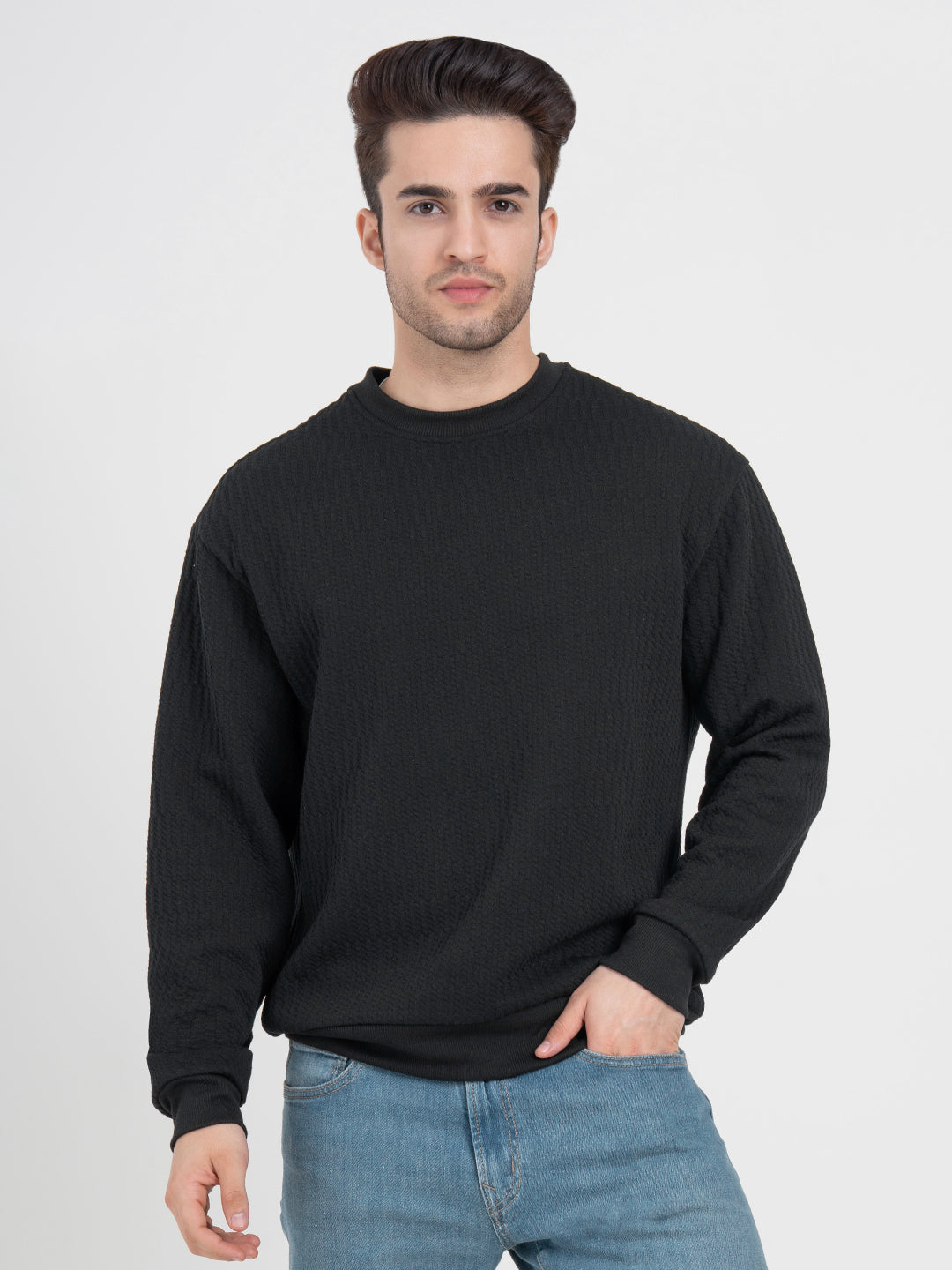 Structured Black Men's Sweatshirts | Winter Essential Sweatshirt