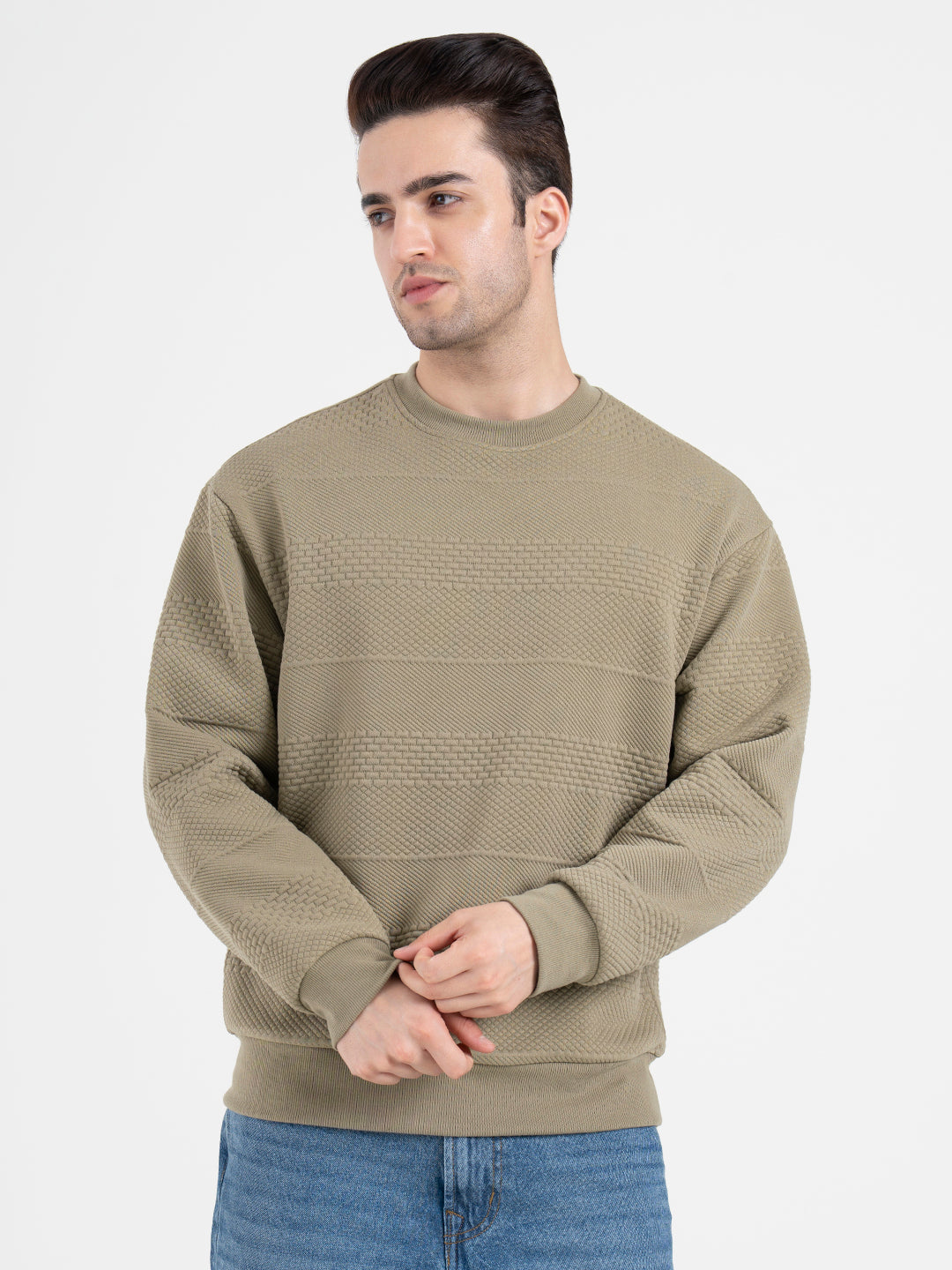 Slate Olive Structured Sweatshirt for Men | Minimalist Comfort for Everyday Wear
