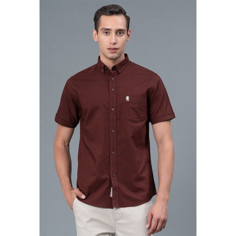 Button Down Collar Casual Cotton Shirt for Men - S / Maroon / 36*30*2