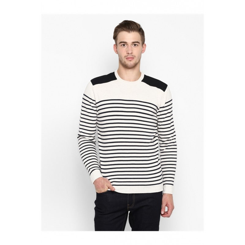 Mens Ecru Navy Sweater