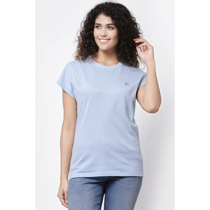 Mode By RedTape Women Ice Blue Round Neck T-Shirt