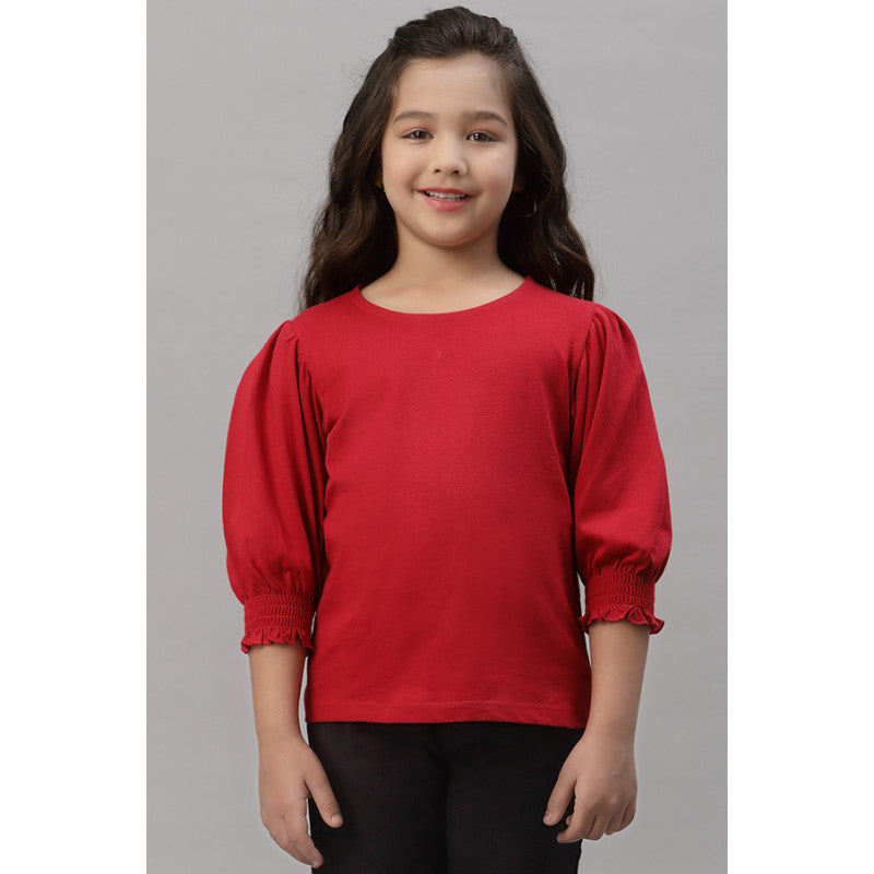 Girls Red Round Neck T-Shirt Redtape