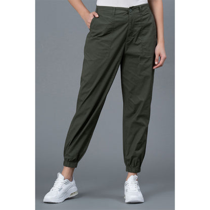 Mode by RedTape Olive Cotton Joggers for Women | Solid Pattern Joggers for Women