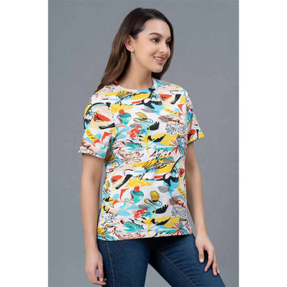 Mode by RedTape Casual Graphic Print T-Shirt for Women | Casual Multi-color Half Sleeves Cotton T-Shirt