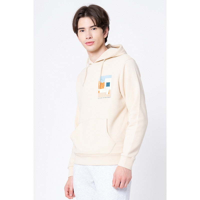Men's Beige Graphic Print Hoodie
