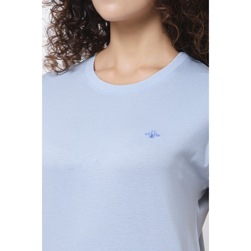 Women Ice Blue Round Neck T-Shirt