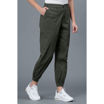 Mode by RedTape Olive Cotton Joggers for Women | Solid Pattern Joggers for Women