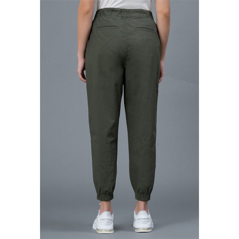 Mode by RedTape Olive Cotton Joggers for Women | Solid Pattern Joggers for Women