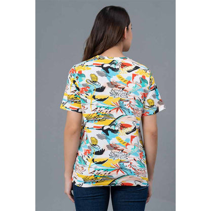 Mode by RedTape Casual Graphic Print T-Shirt for Women | Casual Multi-color Half Sleeves Cotton T-Shirt