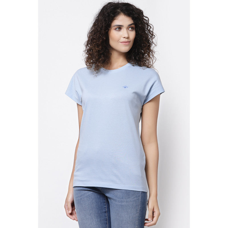 Women Ice Blue Round Neck T-Shirt