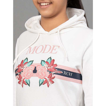 Mode By RedTape Off White Hoodie for Girls | Warm and Comfortable