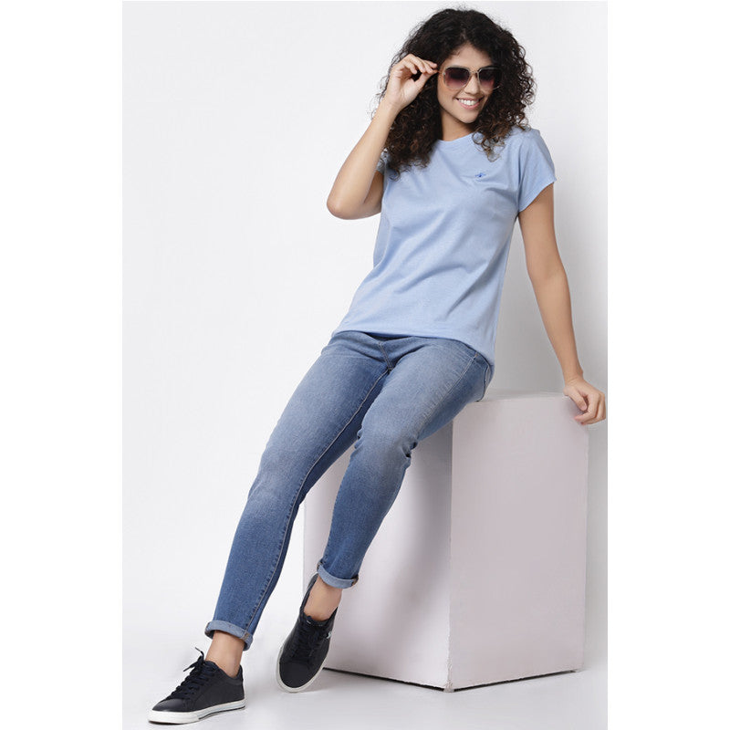 Mode By RedTape Women Ice Blue Round Neck T-Shirt