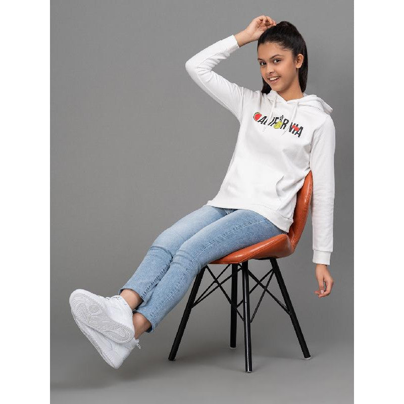 Mode By RedTape Off White Hoodie for Girls | Warm and Comfortable