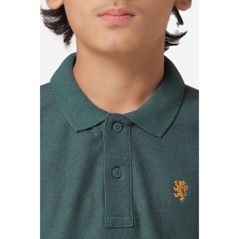 Boy's Green Melange Collar Neck T-Shirt