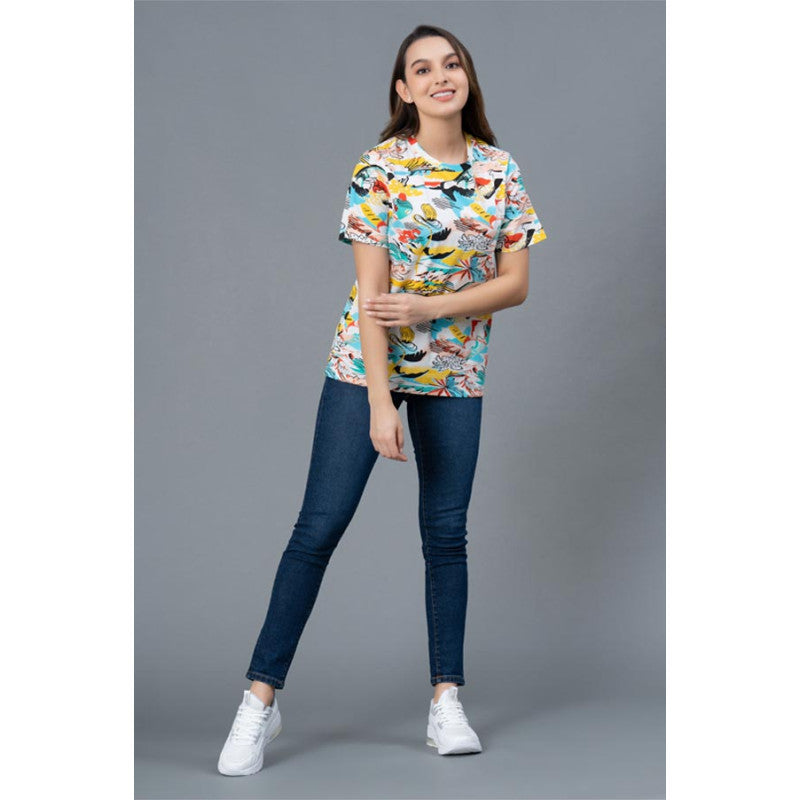 Mode by RedTape Casual Graphic Print T-Shirt for Women | Casual Multi-color Half Sleeves Cotton T-Shirt