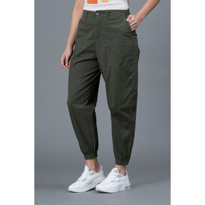 Mode by RedTape Olive Cotton Joggers for Women | Solid Pattern Joggers for Women