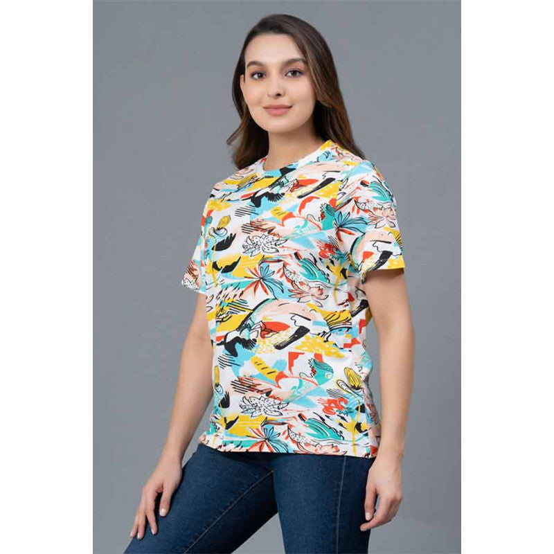 Mode by RedTape Casual Graphic Print T-Shirt for Women | Casual Multi-color Half Sleeves Cotton T-Shirt