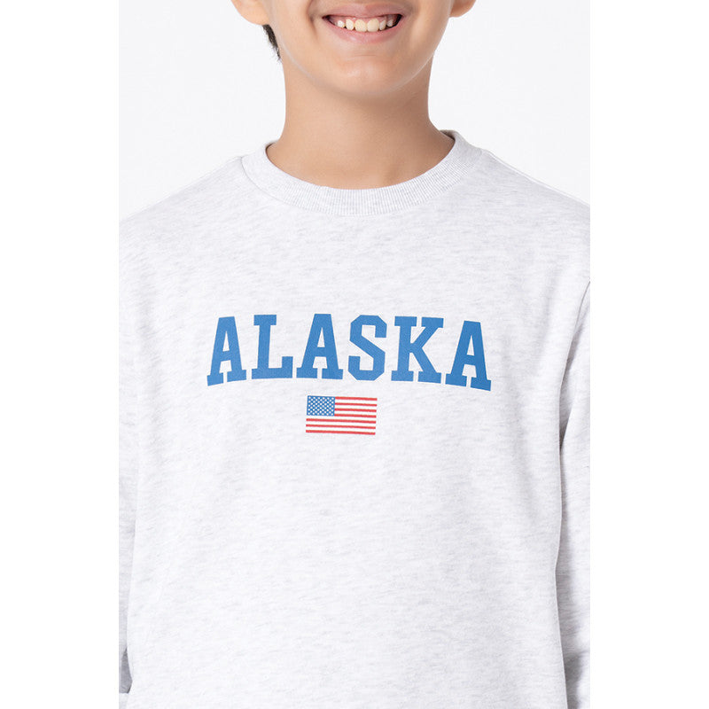 Kids Unisex Light Grey Melange Graphic Print Sweatshirt