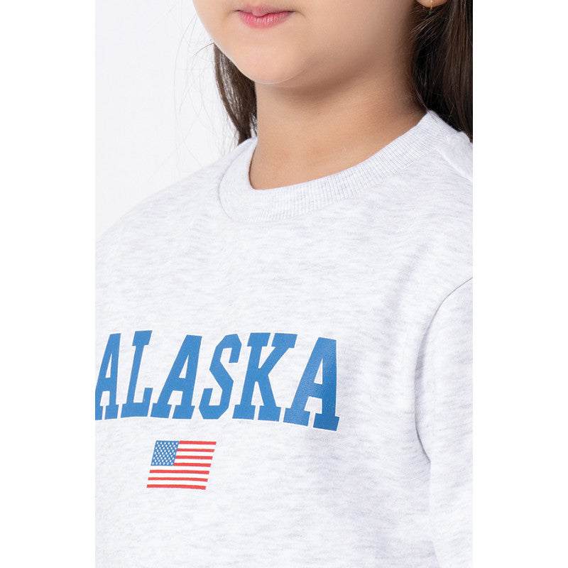Kids Unisex Light Grey Melange Graphic Print Sweatshirt
